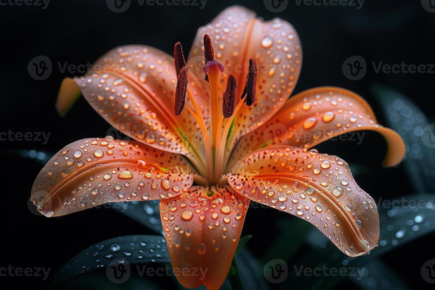 Orange Lily with Dew Drops photo