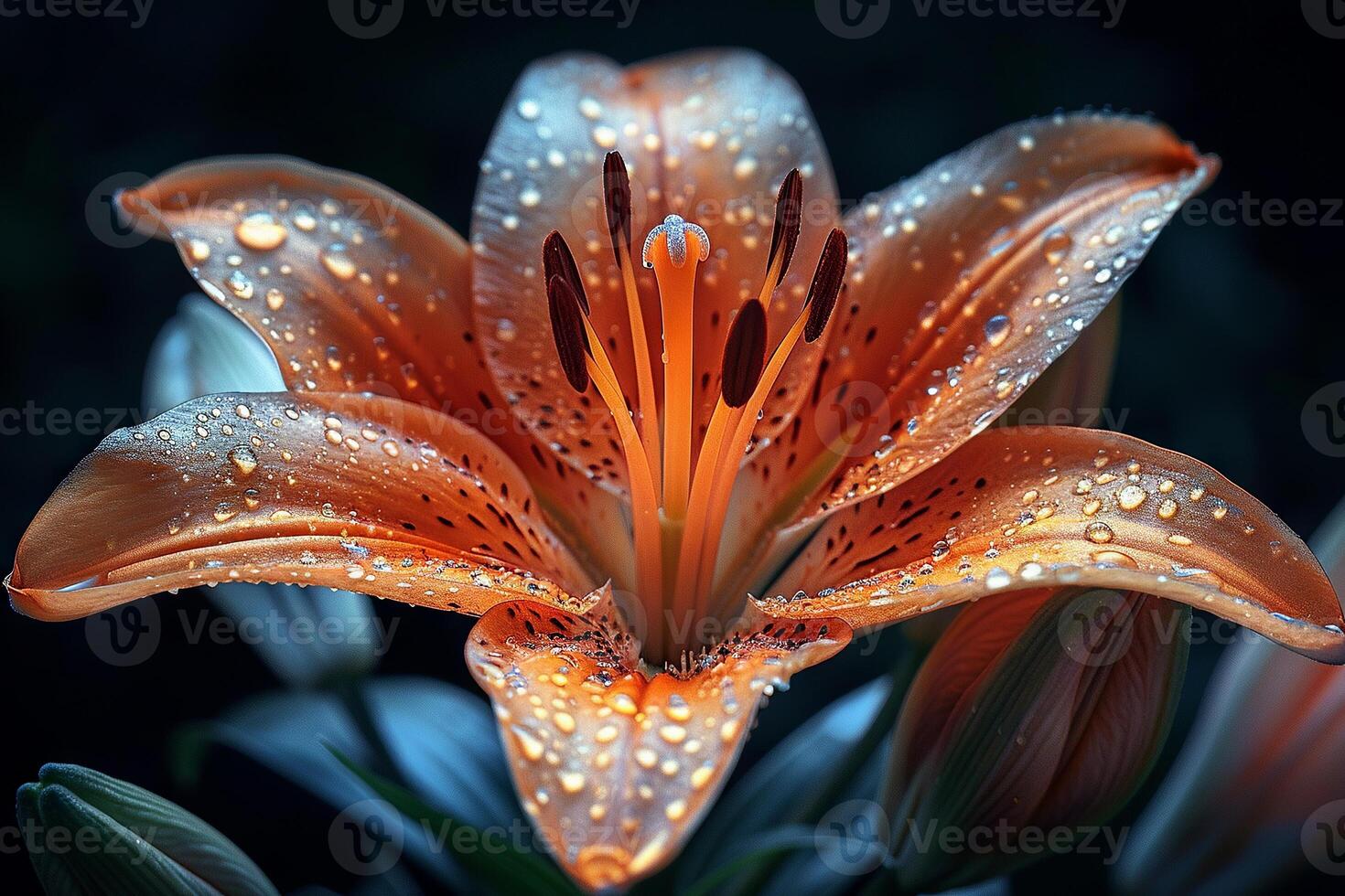 Close-Up of a Dew-Covered Lily photo