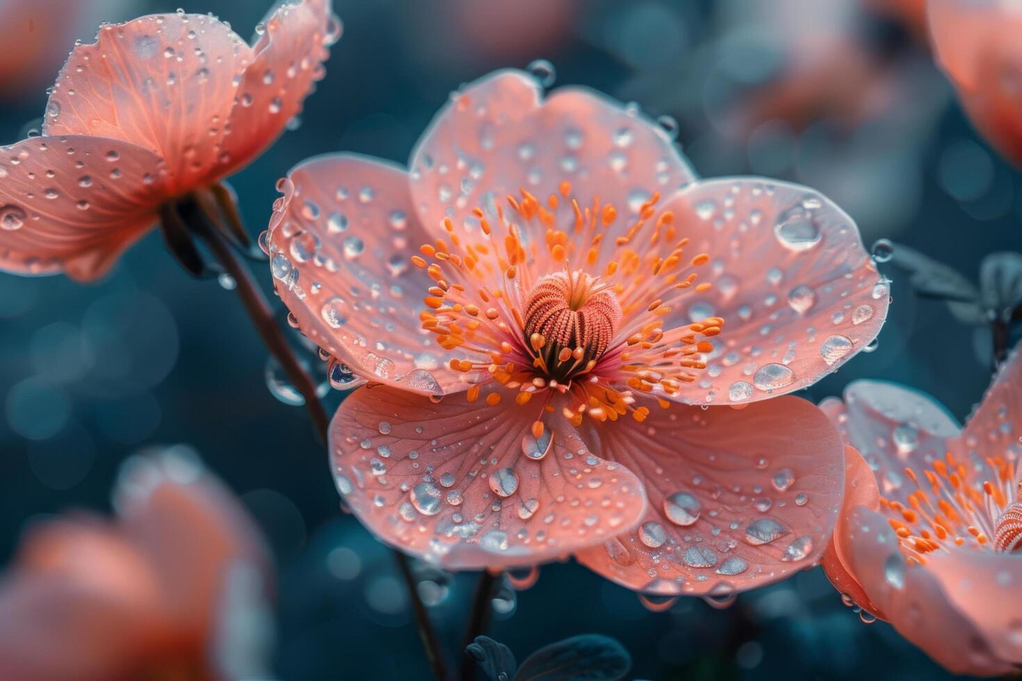 Delicate Pink Flower with Dew Drops photo