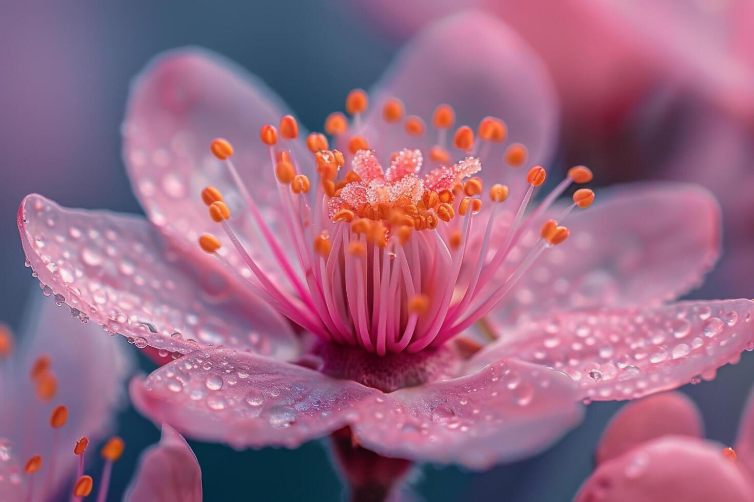 Delicate Pink Flower with Dew Drops photo