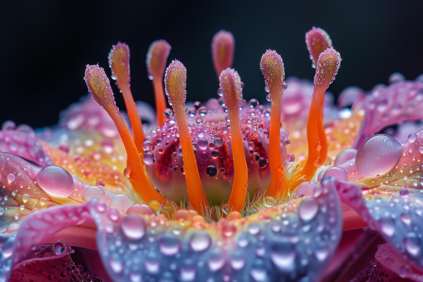 Close-up of a Delicate Flower with Dew Drops photo
