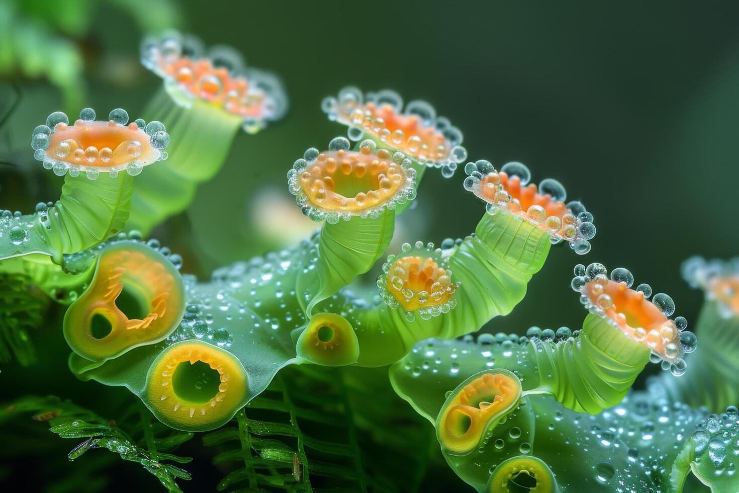 Close-up of a Dew-Covered Plant with Unique Formations photo