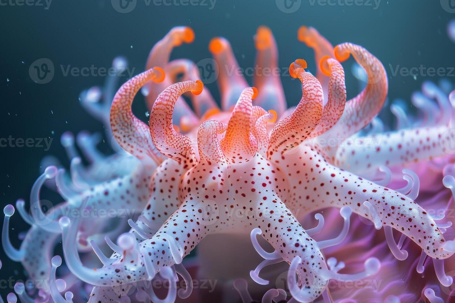 Close-Up of a Delicate Sea Anemone with White and Pink Tentacles photo