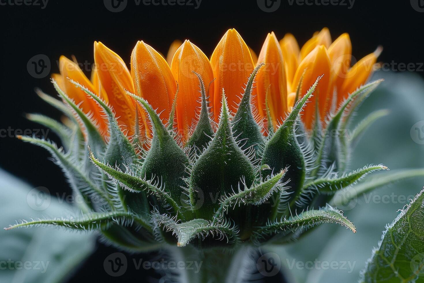 A Close-Up of a Sunflower Bud with Vibrant Orange Petals photo