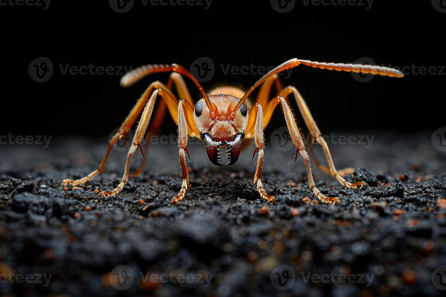 Close-Up of a Red Ant with its Jaws Open photo
