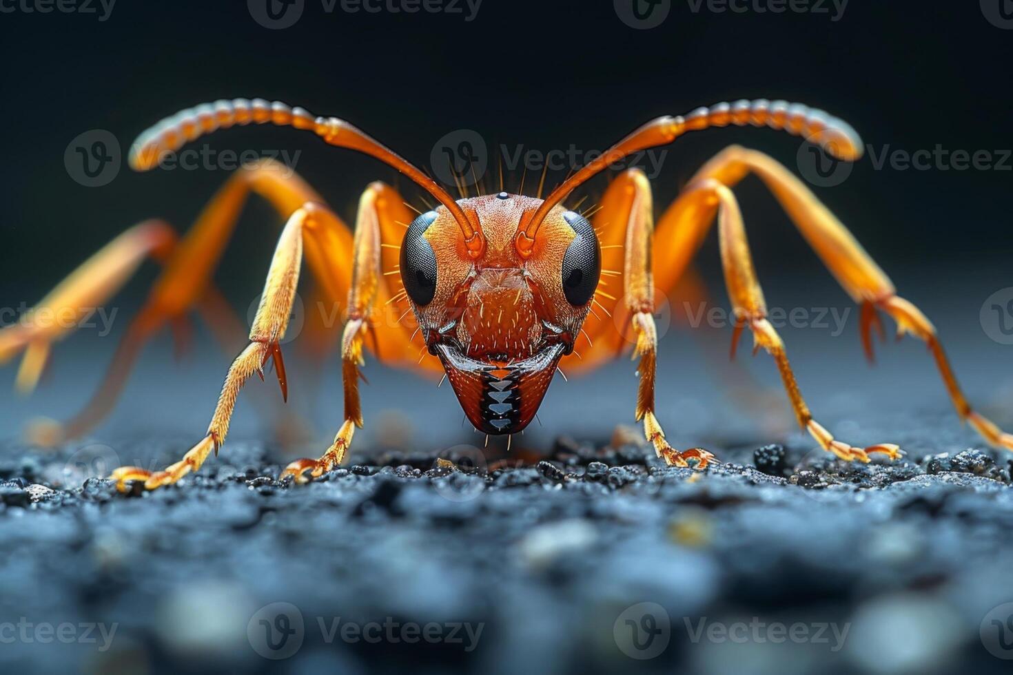 Close-up of a Red Ant on a Dark Surface photo