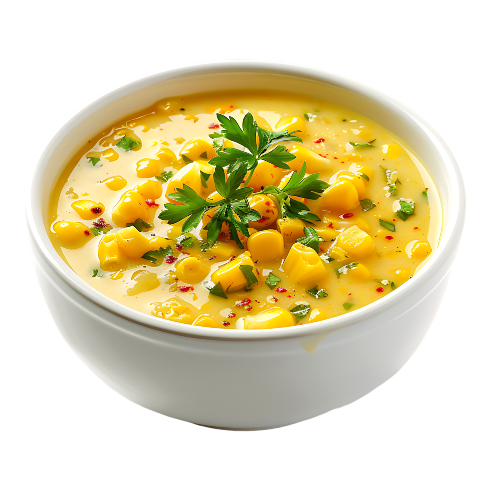 Corn Soup in a Bowl on Transparent Background png