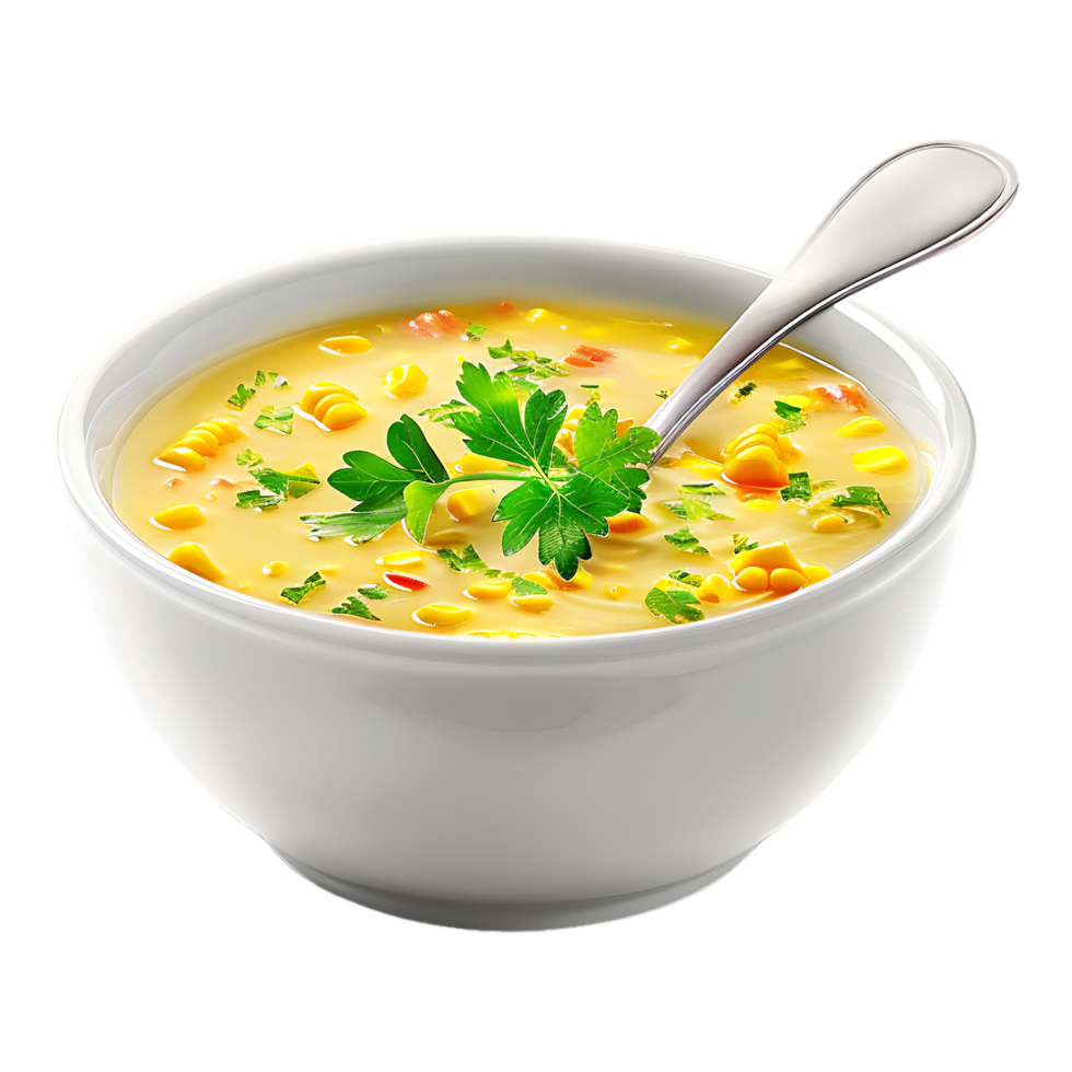 Corn Soup in a Bowl on Transparent Background png