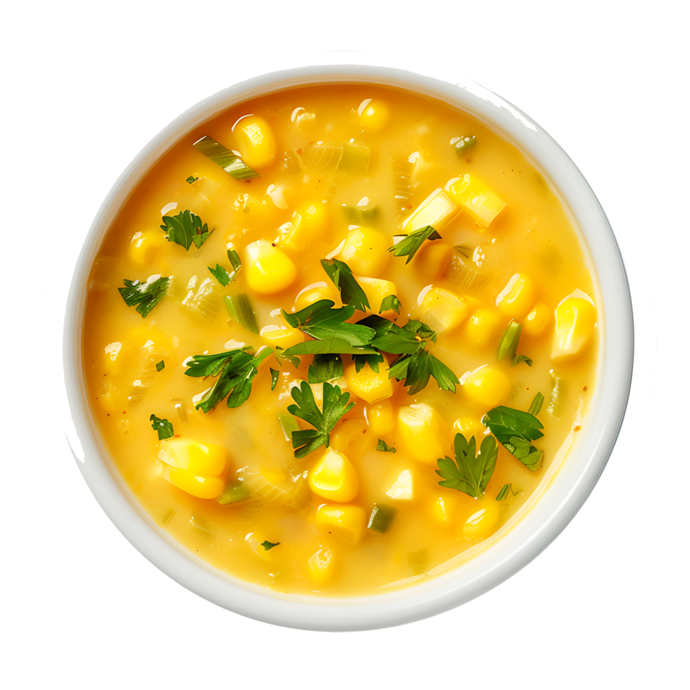 Corn Soup in a Bowl on Transparent Background png
