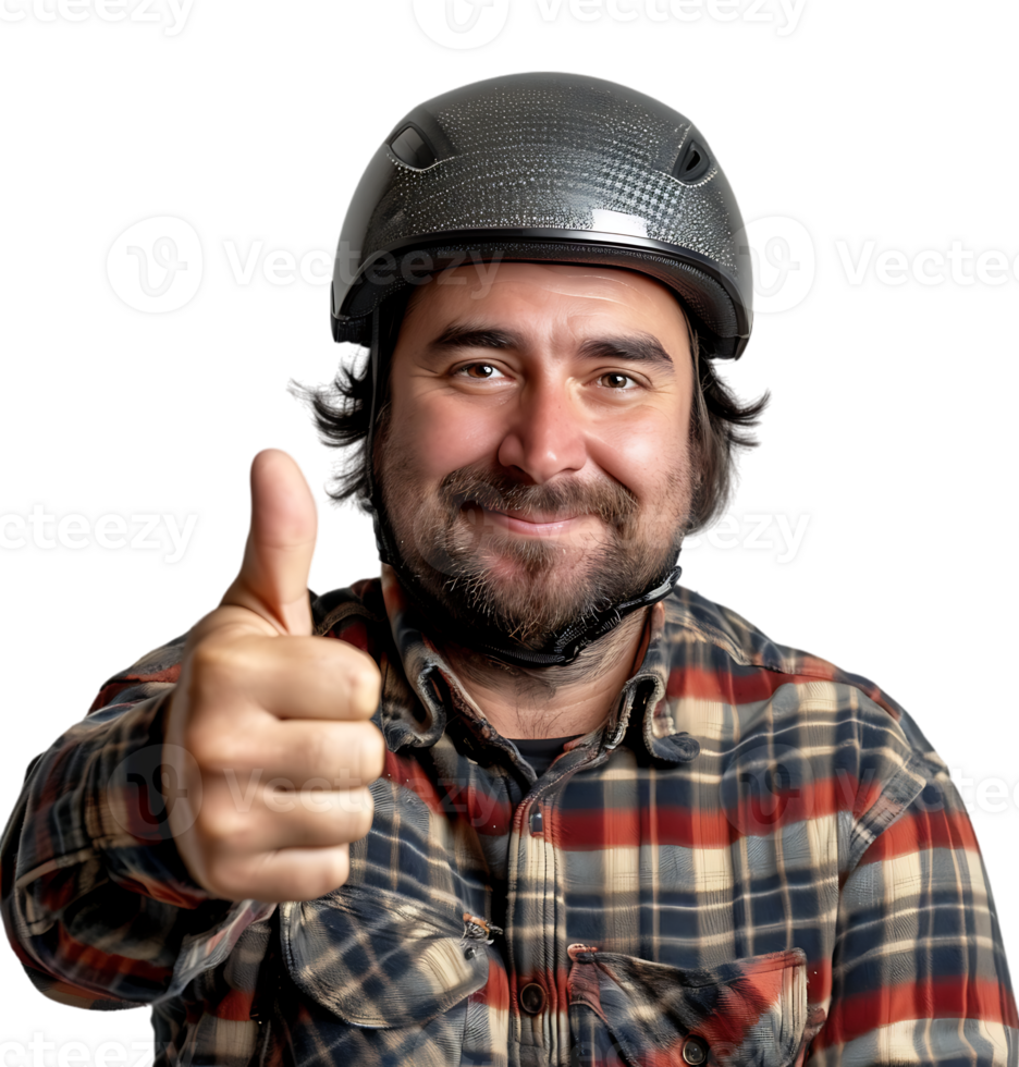 A man in a helmet giving a thumbs up sign.on isolated transparent background png