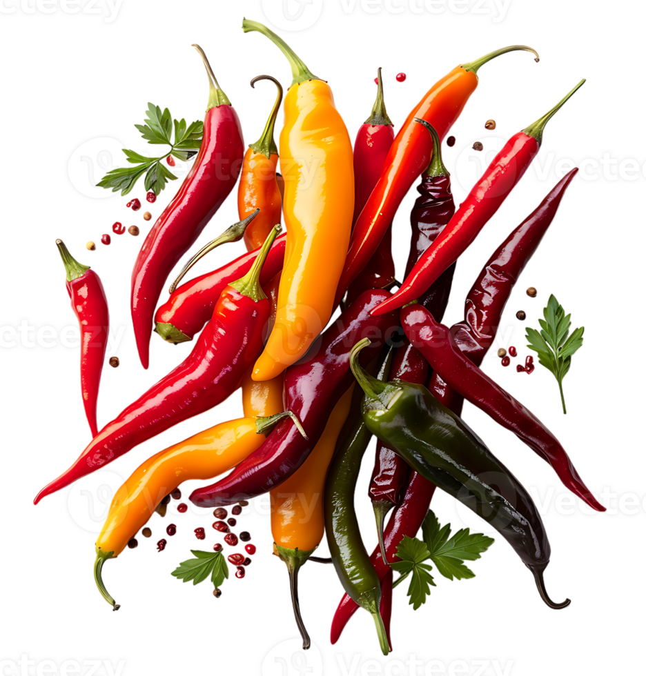 A picture of peppers and peppers on isolated transparent background png