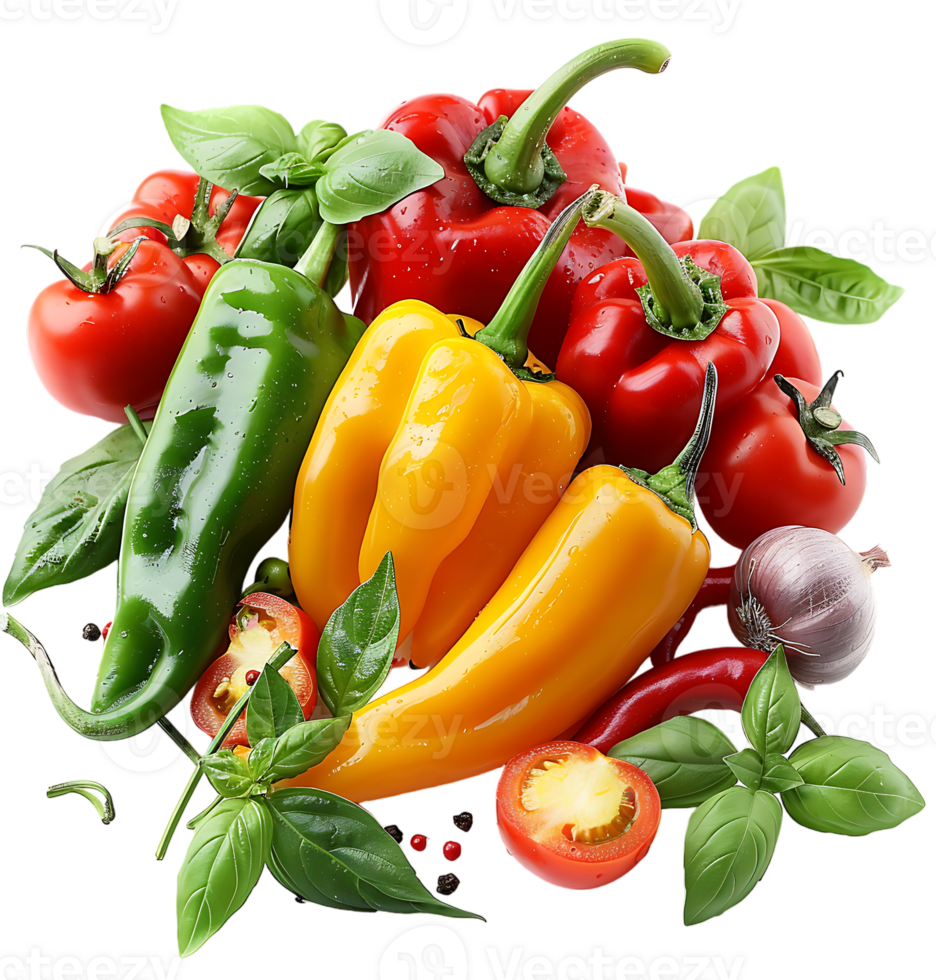 A picture of peppers and peppers on isolated transparent background png