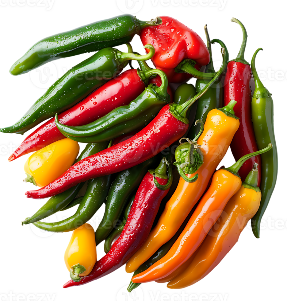 A picture of peppers and peppers on isolated transparent background png