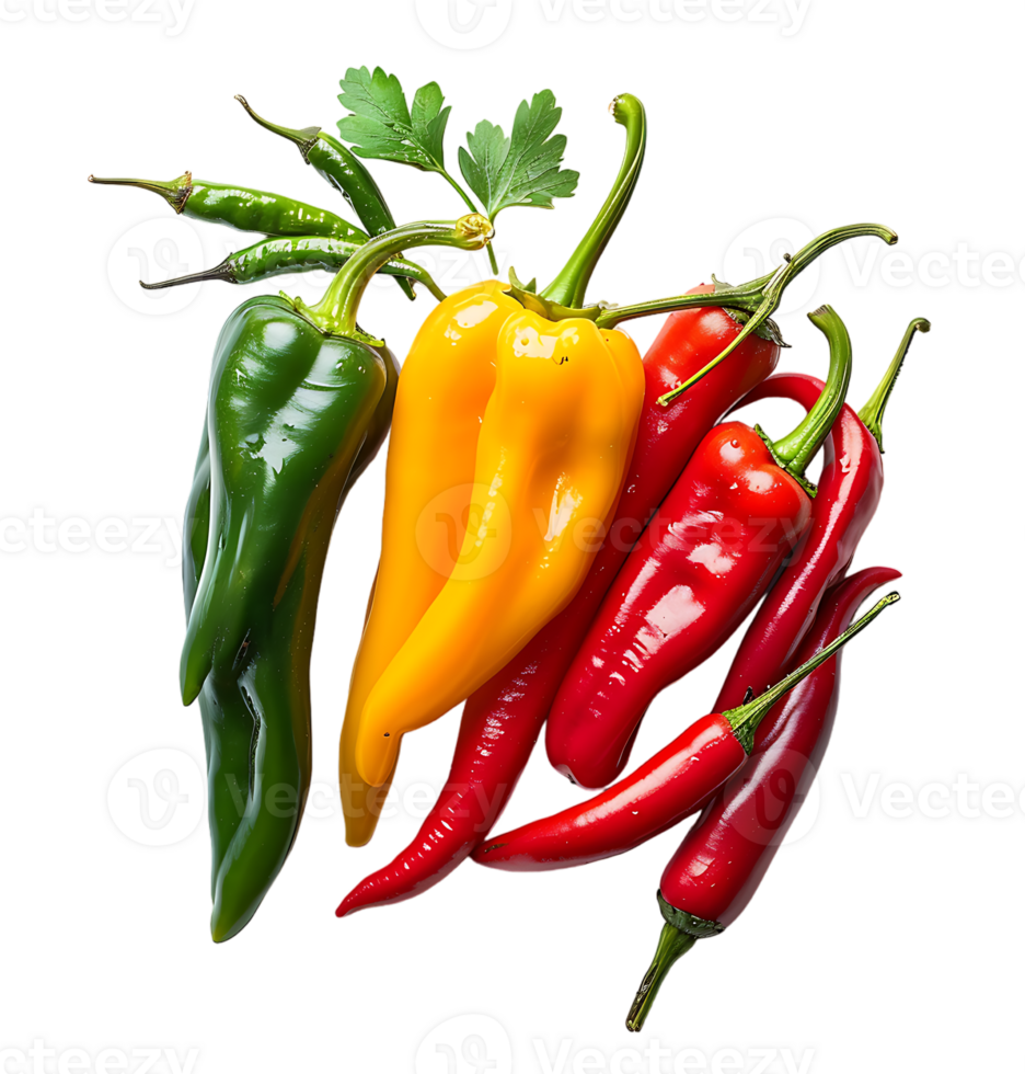 A picture of peppers and peppers on isolated transparent background png
