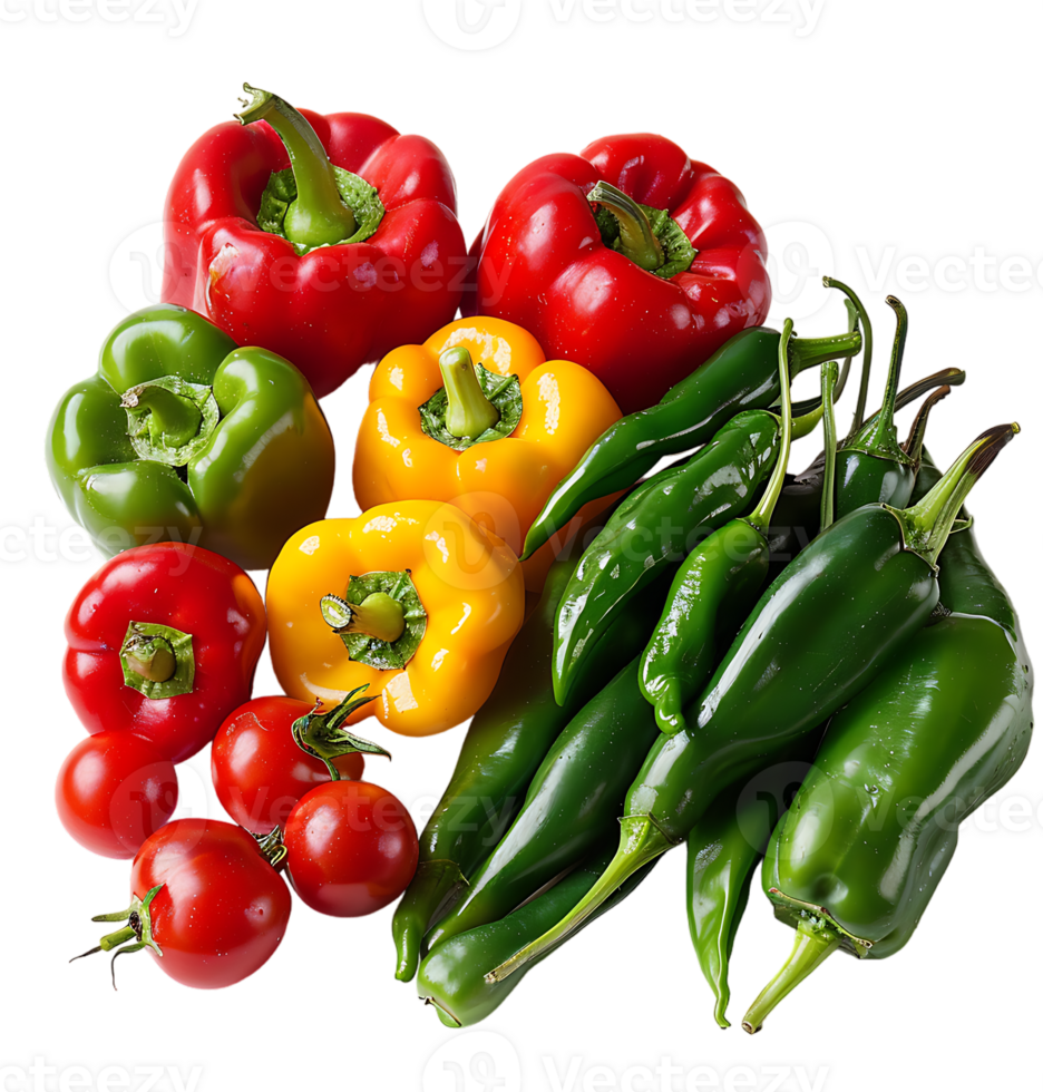 A picture of peppers and peppers on isolated transparent background png