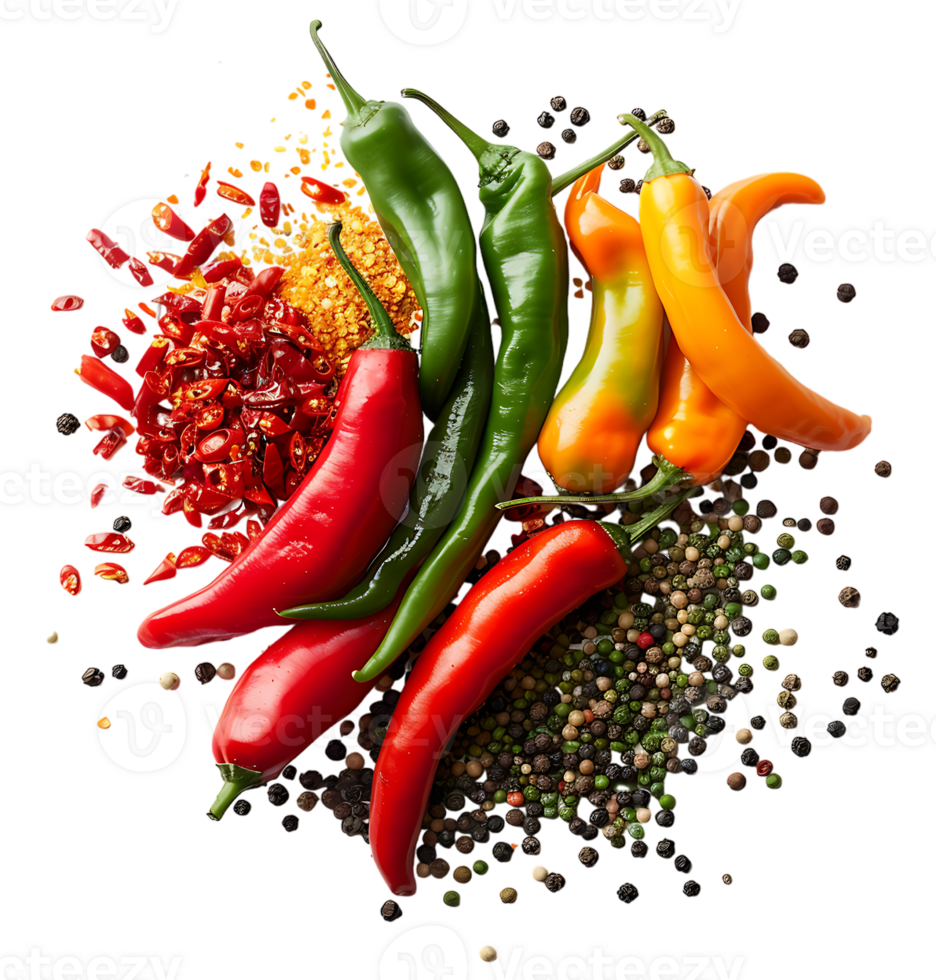 A picture of peppers and peppers on isolated transparent background png