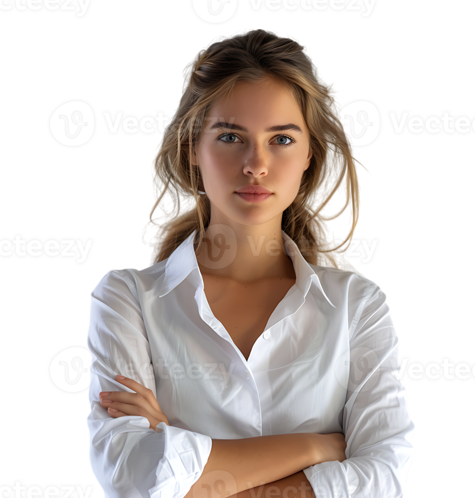 Business woman in a white shirt on isolated transparent background png