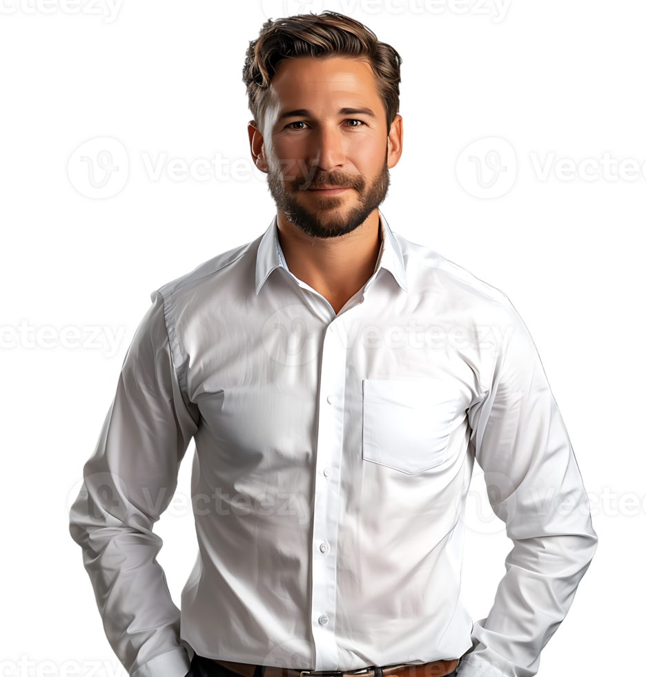 Business man in a white shirt on isolated transparent background png