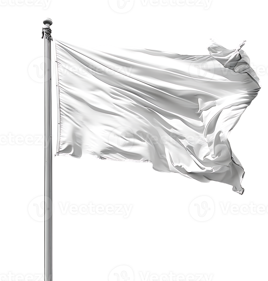 White flag on pole on isolated transparent background png