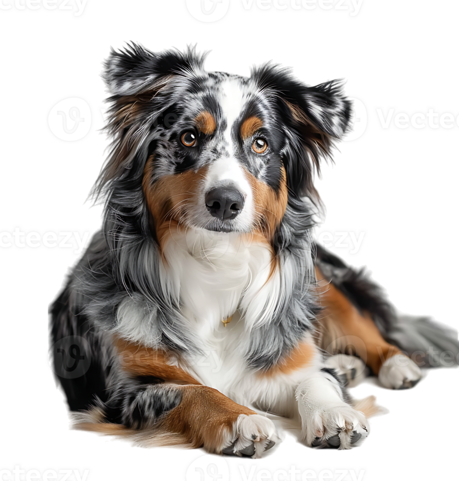 Australian shepherd dog in full length portrait on isolated transparent background png