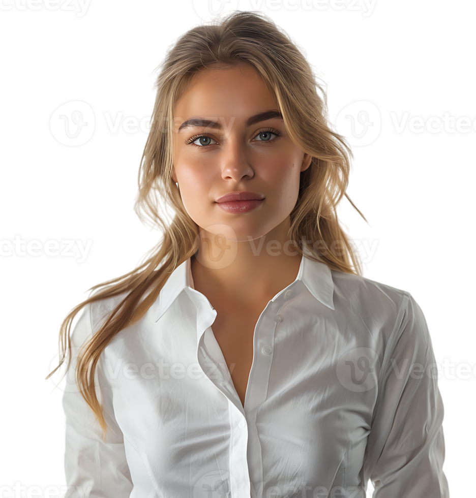 Business woman in a white shirt on isolated transparent background png