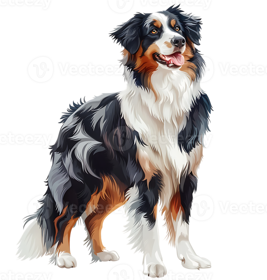 Australian shepherd dog in full length portrait on isolated transparent background png