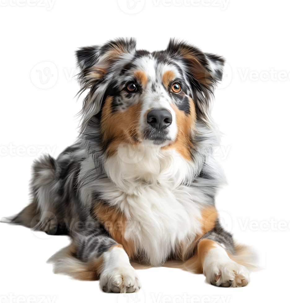 Australian shepherd dog in full length portrait on isolated transparent background png