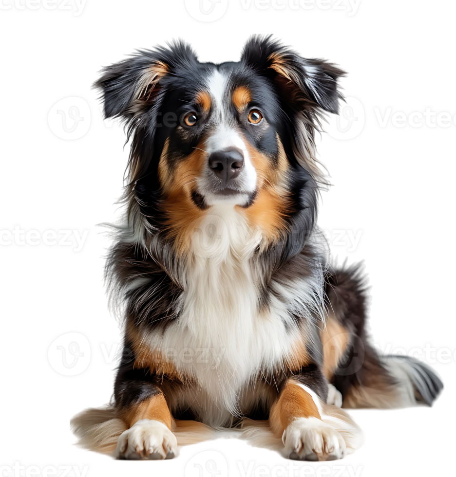 Australian shepherd dog in full length portrait on isolated transparent background png
