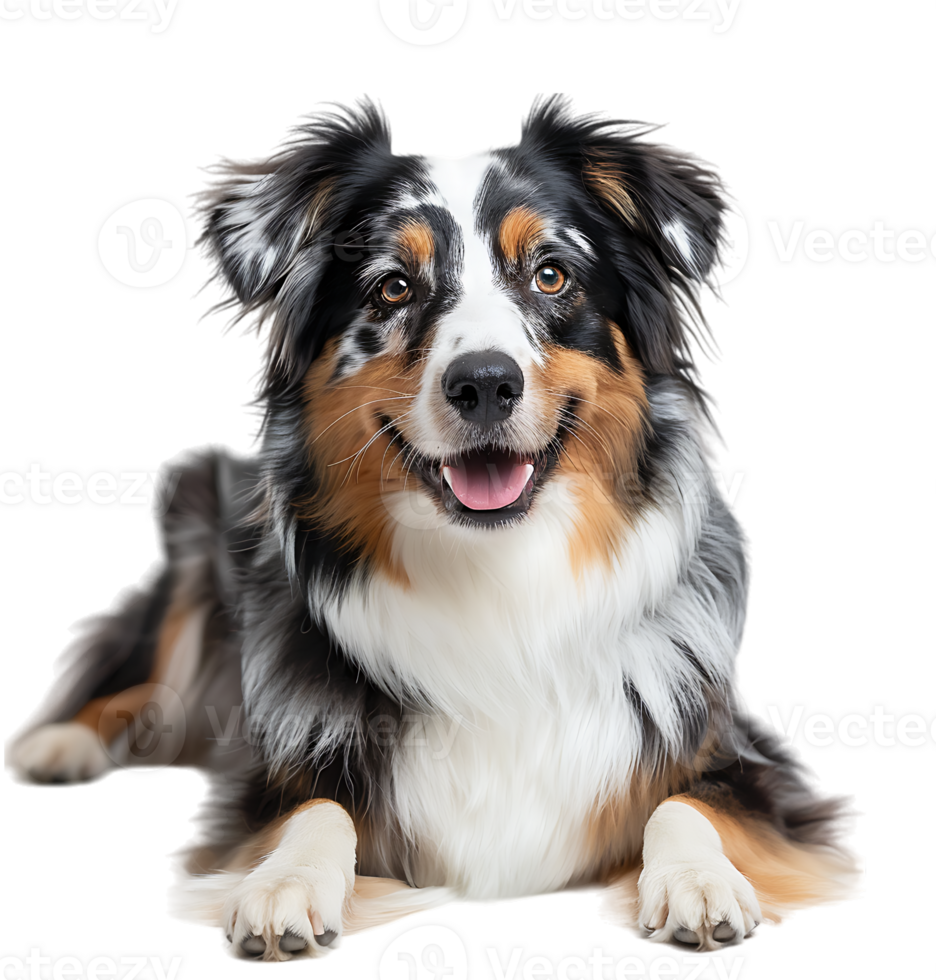Australian shepherd dog in full length portrait on isolated transparent background png