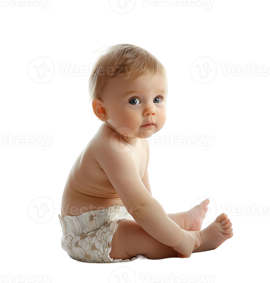 cute baby in Nappy on isolated transparent background png
