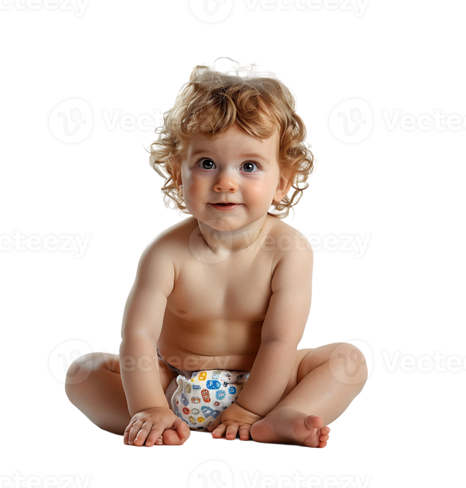 cute baby in Nappy on isolated transparent background png