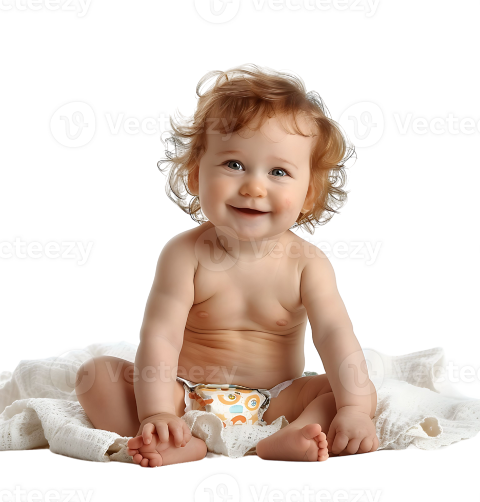 cute baby in Nappy on isolated transparent background png