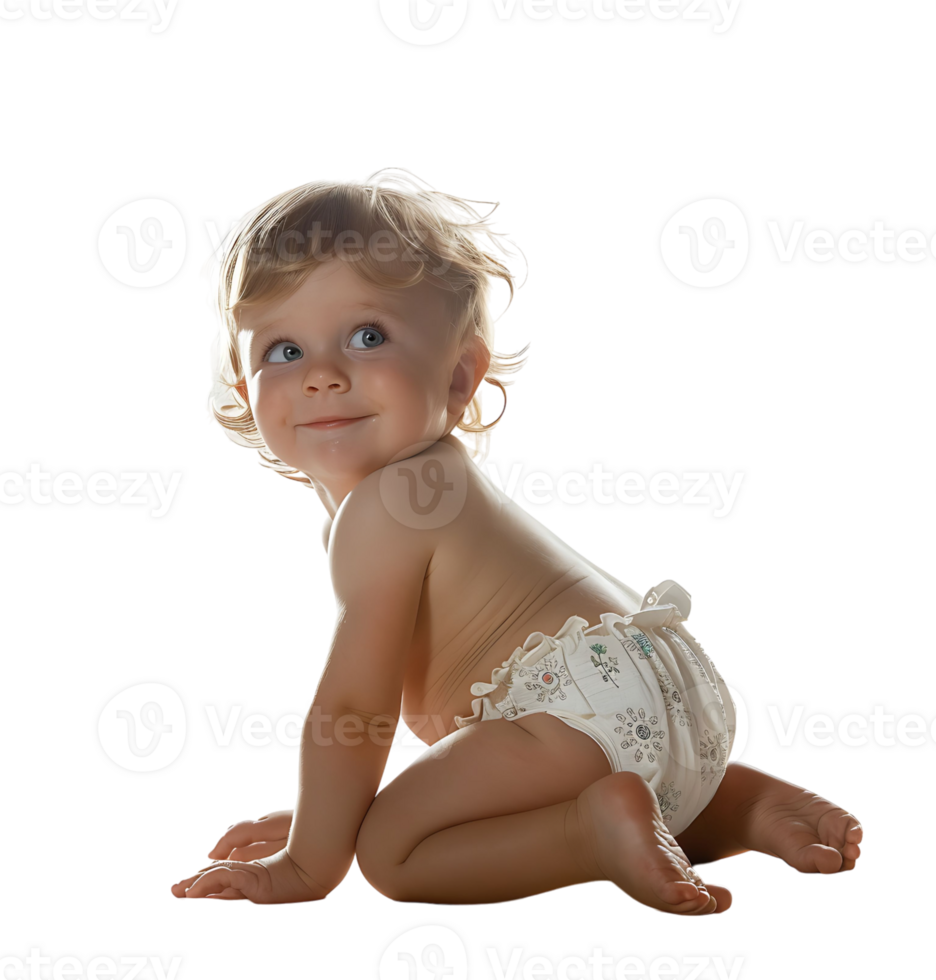 cute baby in Nappy on isolated transparent background png