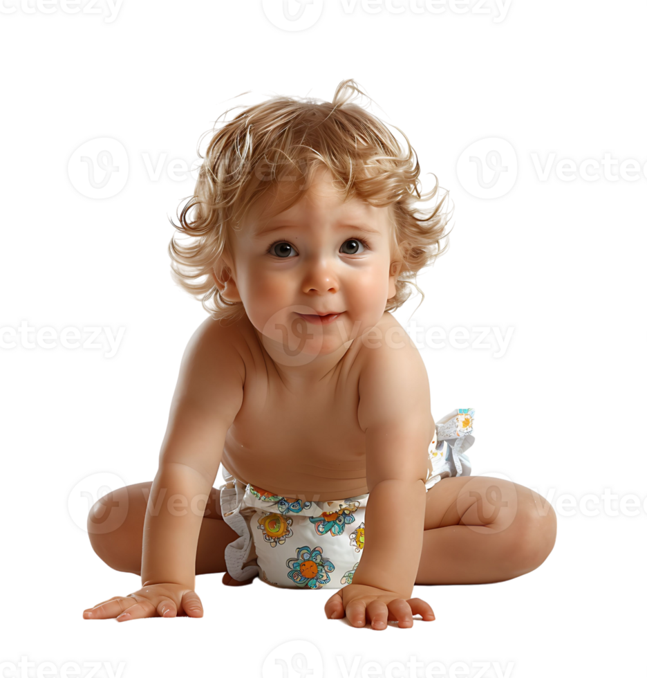 cute baby in Nappy on isolated transparent background png