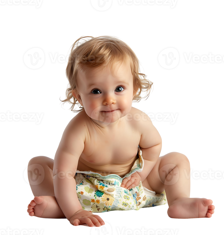 cute baby in Nappy on isolated transparent background png