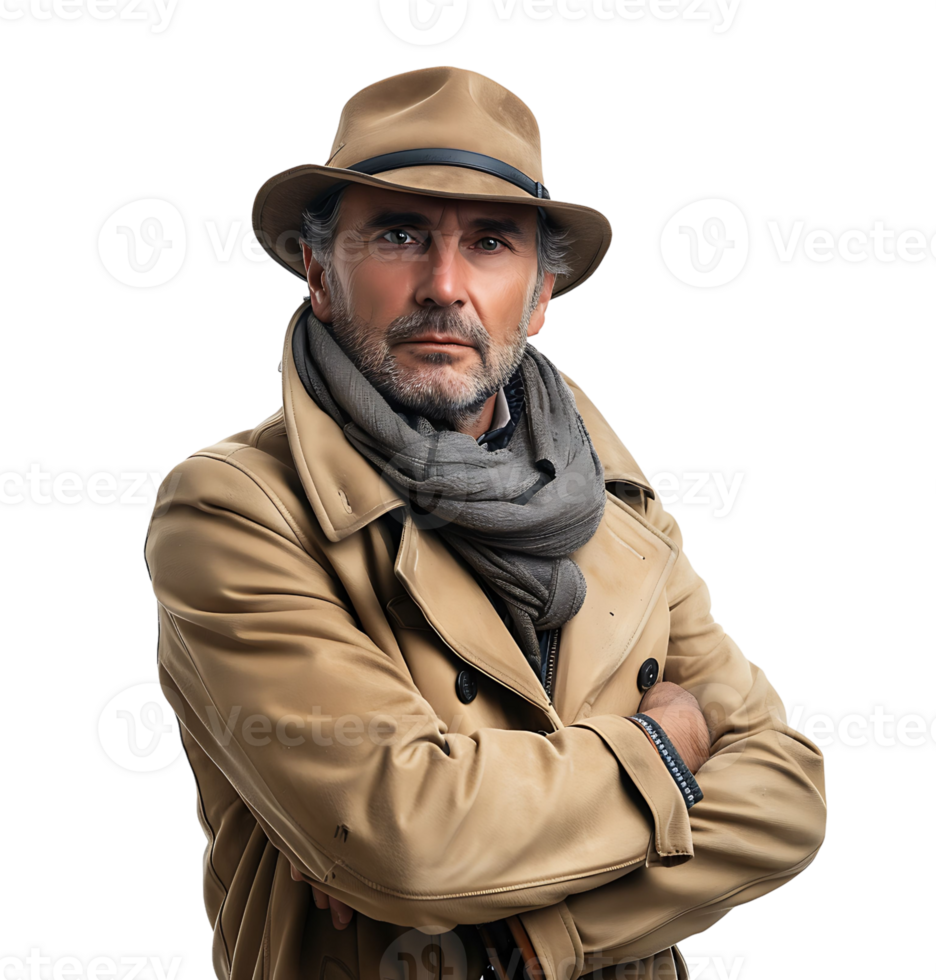 Confident Mature watchman on isolated transparent background png