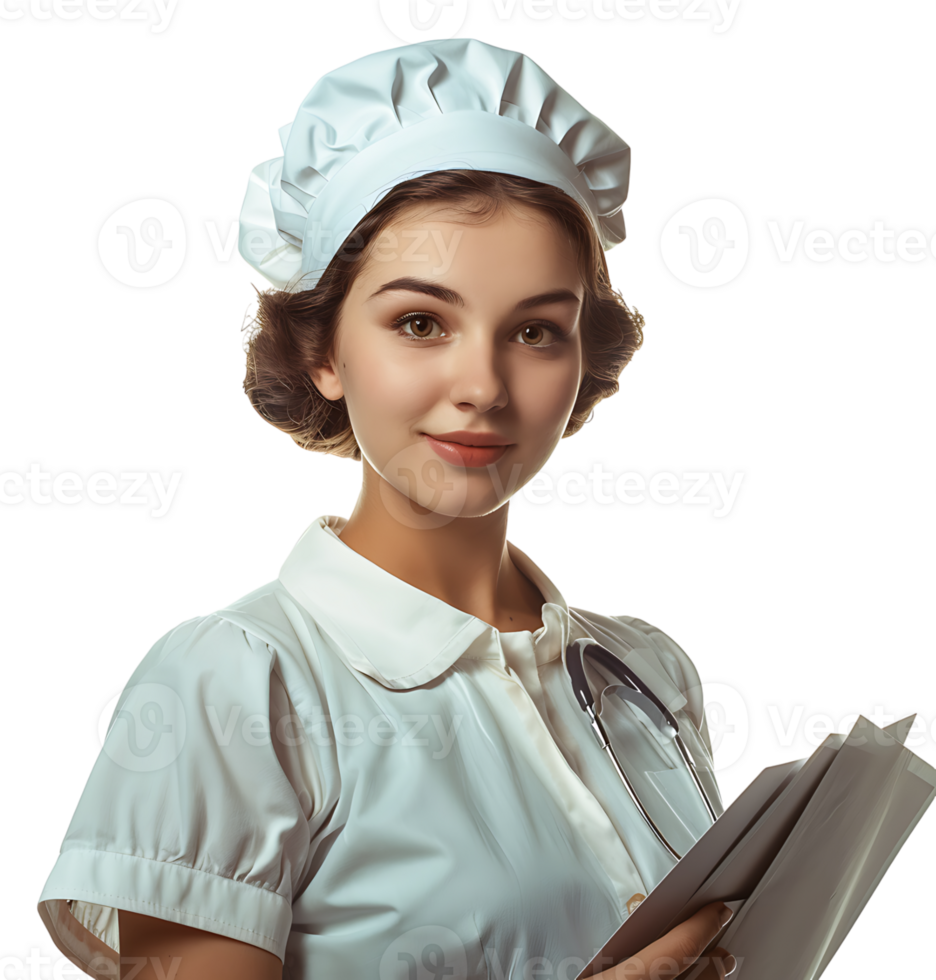Nurse with documents in hands on isolated transparent background png