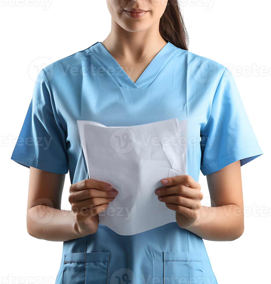 Nurse with documents in hands on isolated transparent background png