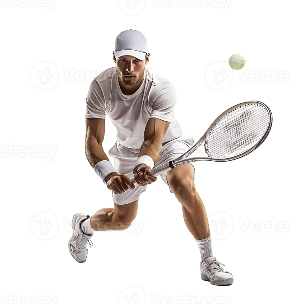 Man playing tennis on isolated transparent background png