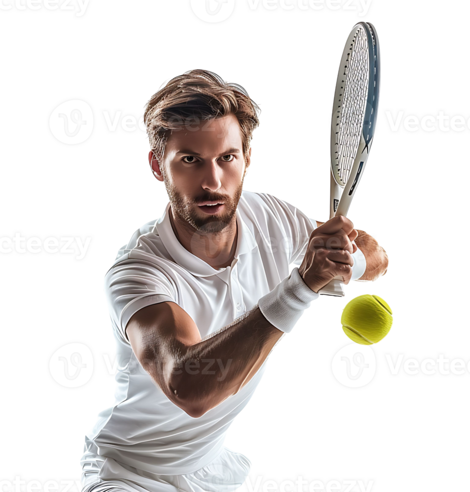 Man playing tennis on isolated transparent background png