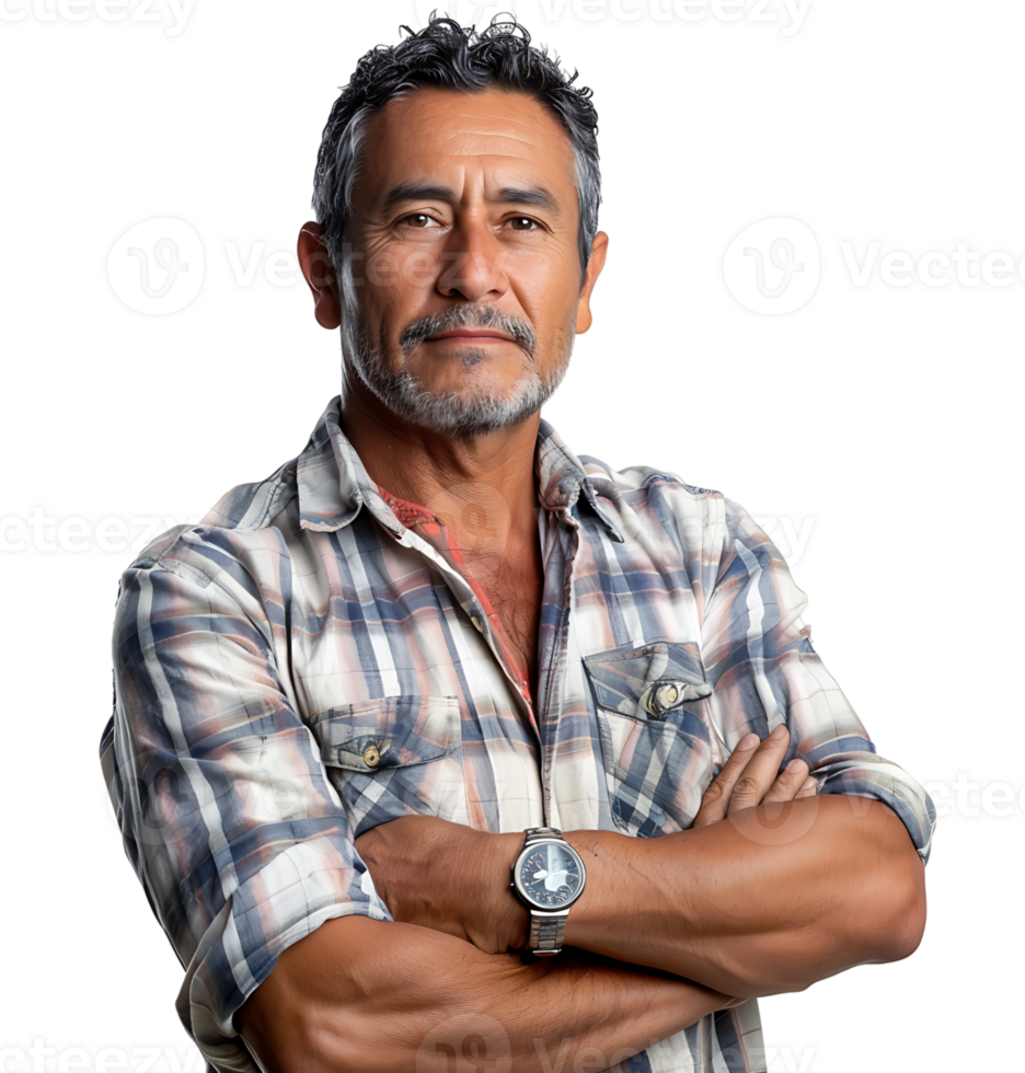 Smiling man with folding arms on isolated transparent background png