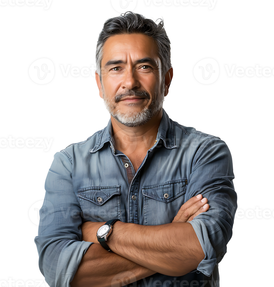 Smiling man with folding arms on isolated transparent background png