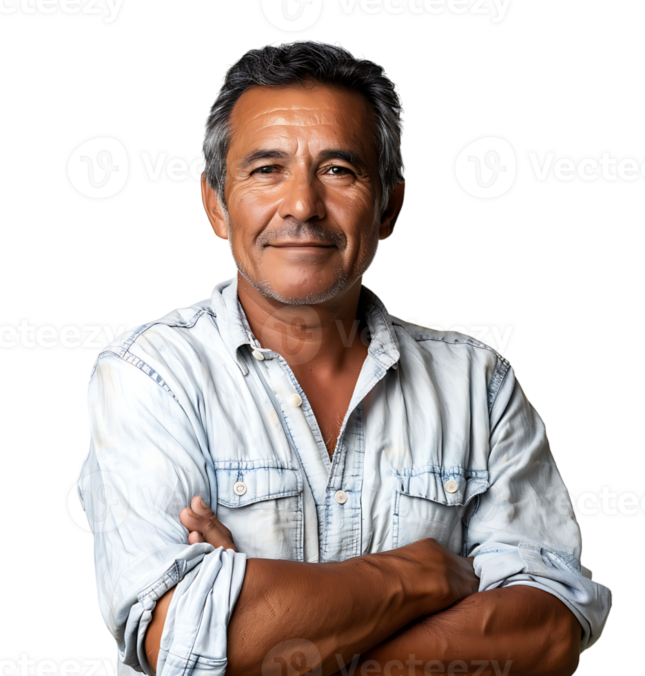 Smiling man with folding arms on isolated transparent background png