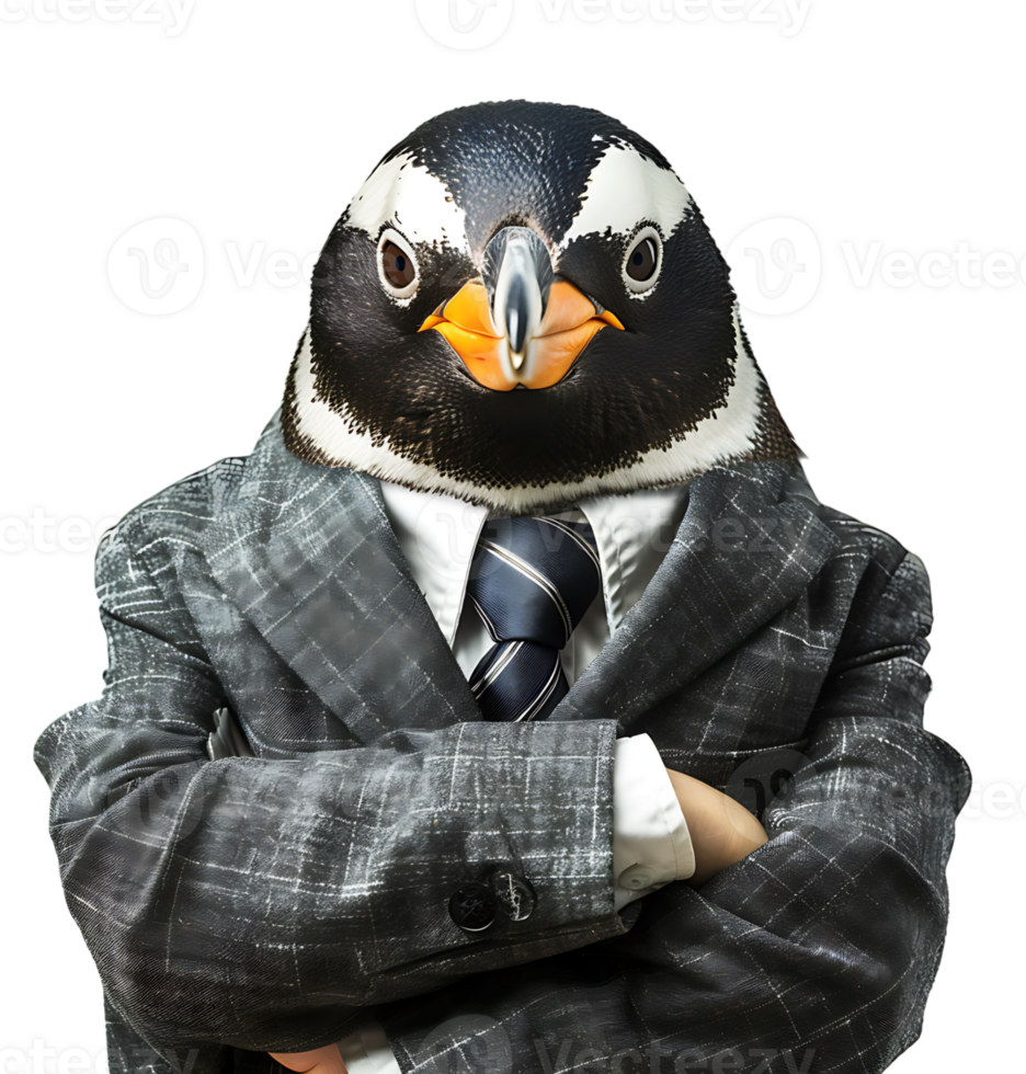Portrait of confident business Penguin on isolated transparent background png