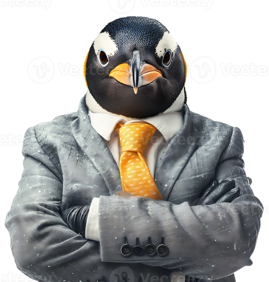 Portrait of confident business Penguin on isolated transparent background png