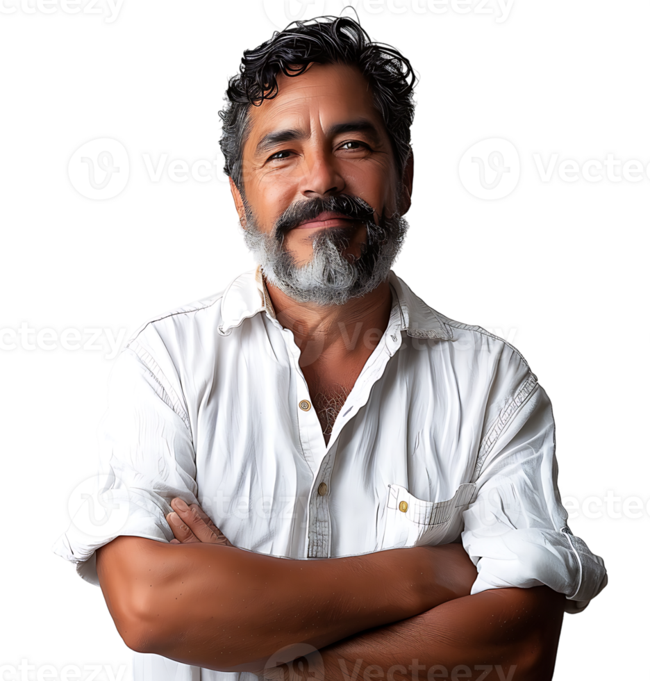 Smiling man with folding arms on isolated transparent background png