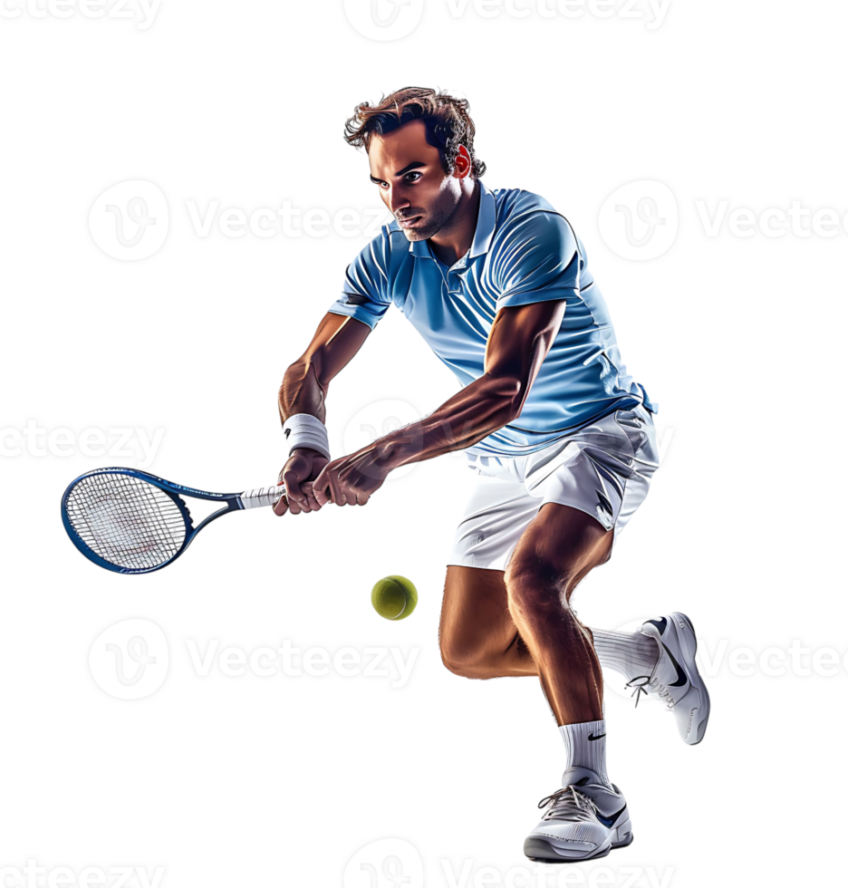 Man playing tennis on isolated transparent background png