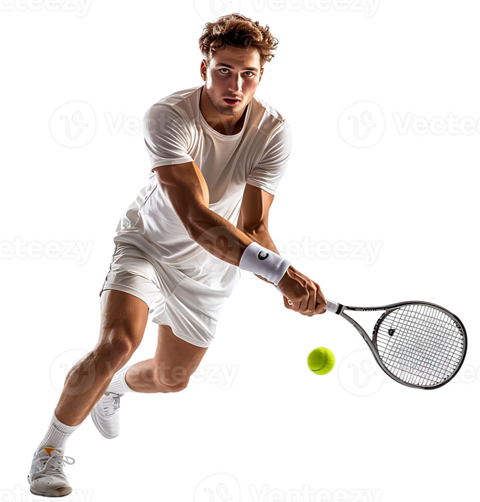 Man playing tennis on isolated transparent background png