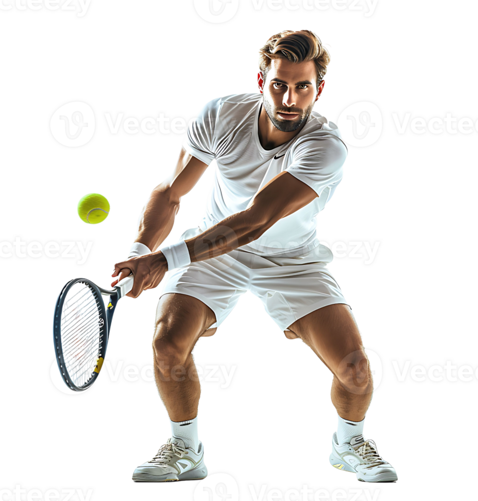 Man playing tennis on isolated transparent background png