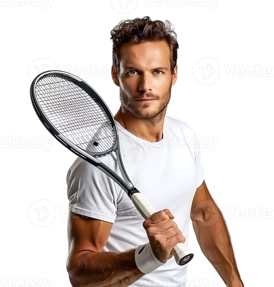 Man playing tennis on isolated transparent background png